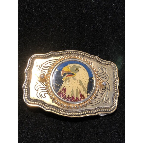 Vintage Gold Leaf Metal and Enamel Eagle Belt Buckle Southwestern Style USA - Picture 5 of 7